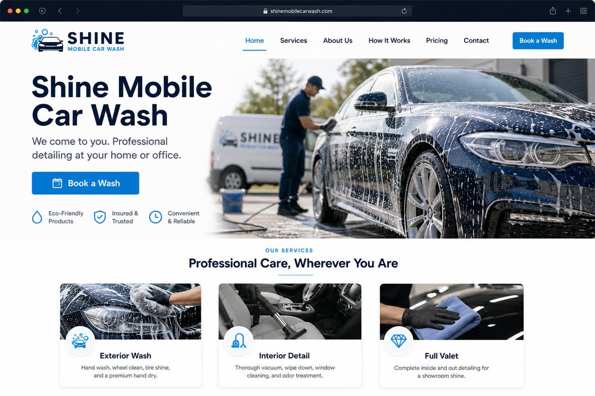 Mobile car wash website